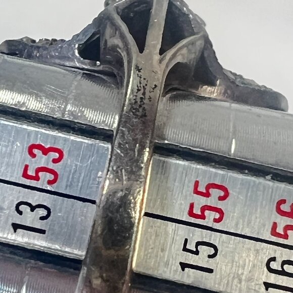 Vtg Black Onyx Marcasite Statement Ring 925 Thailand Silver Size 6.75 Wavy .75" - Picture 9 of 13